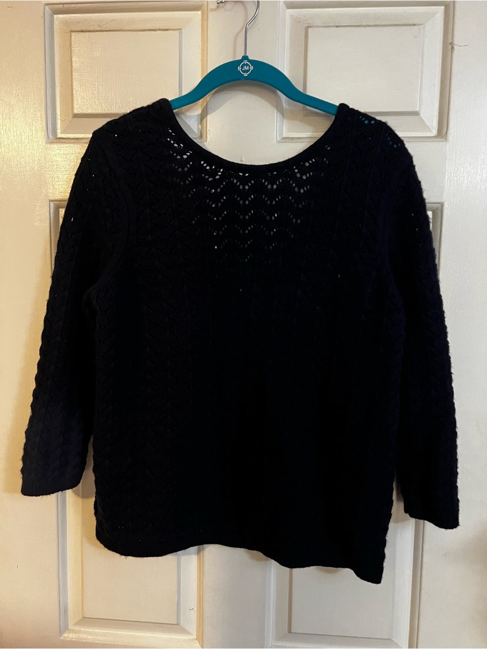 Boden Black Openwork Deep Back Crewneck Sweater